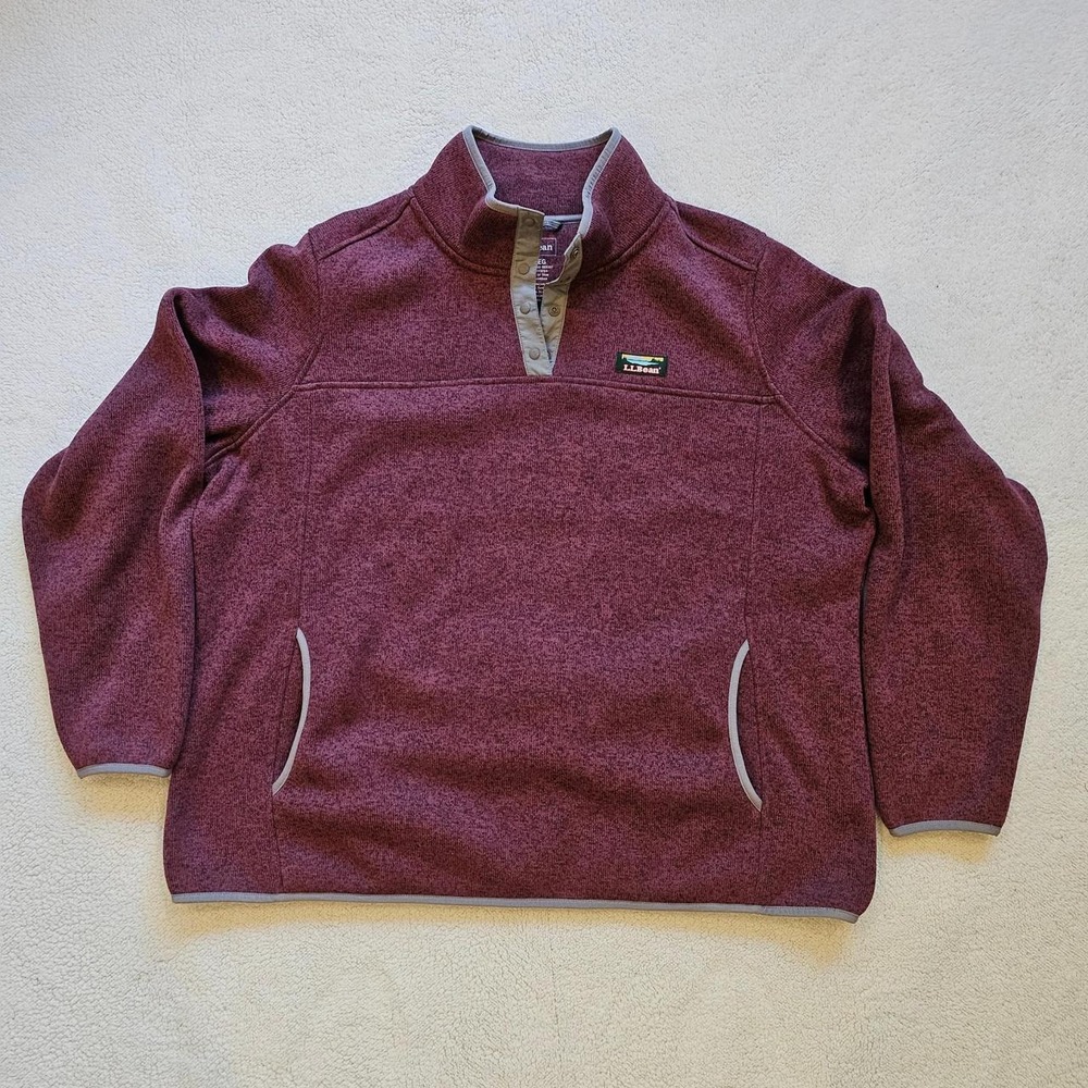 L.L.Bean burgundy fleece pullover snap placket neck